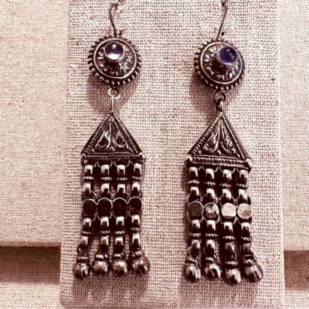 Vintage | Earrings | Vintage Afghan Silver Earrings with Amethyst